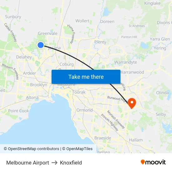 Melbourne Airport to Knoxfield map
