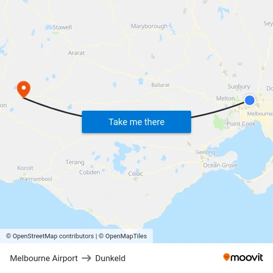 Melbourne Airport to Dunkeld map