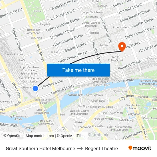 Great Southern Hotel Melbourne to Regent Theatre map