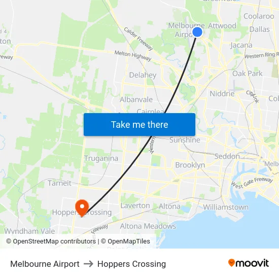 Melbourne Airport to Hoppers Crossing map