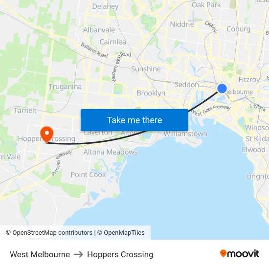 West Melbourne to Hoppers Crossing map
