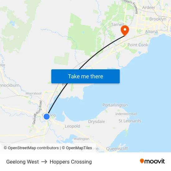 Geelong West to Hoppers Crossing map