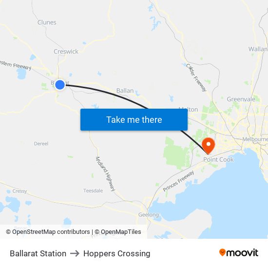 Ballarat Station to Hoppers Crossing map