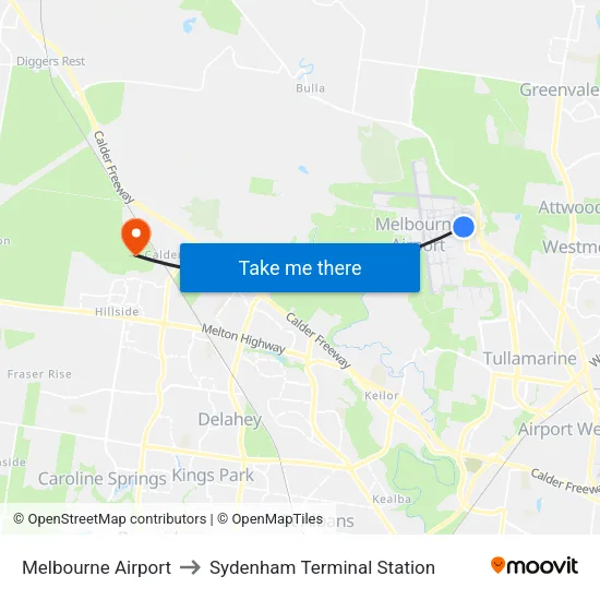 Melbourne Airport to Sydenham Terminal Station map