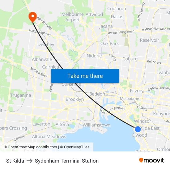 St Kilda to Sydenham Terminal Station map