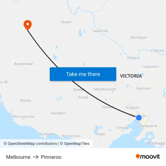 Melbourne to Pinnaroo map
