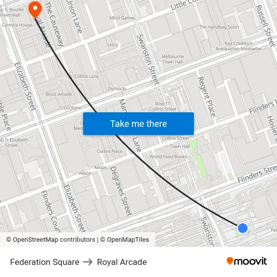 Federation Square to Royal Arcade map