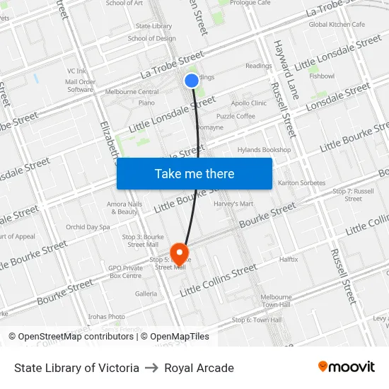 State Library of Victoria to Royal Arcade map