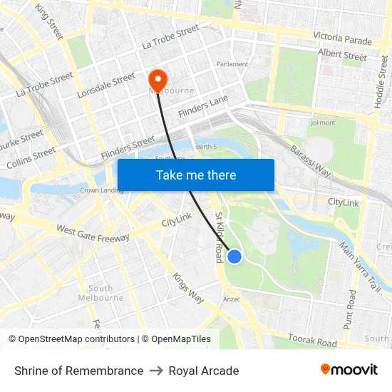Shrine of Remembrance to Royal Arcade map