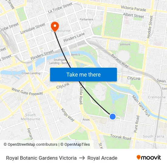 Royal Botanic Gardens Victoria to Royal Arcade map