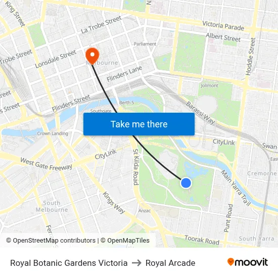 Royal Botanic Gardens Victoria to Royal Arcade map