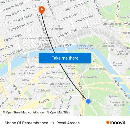 Shrine Of Remembrance to Royal Arcade map