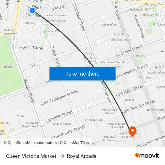 Queen Victoria Market to Royal Arcade map