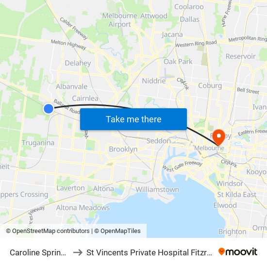 Caroline Springs to St Vincents Private Hospital Fitzroy map