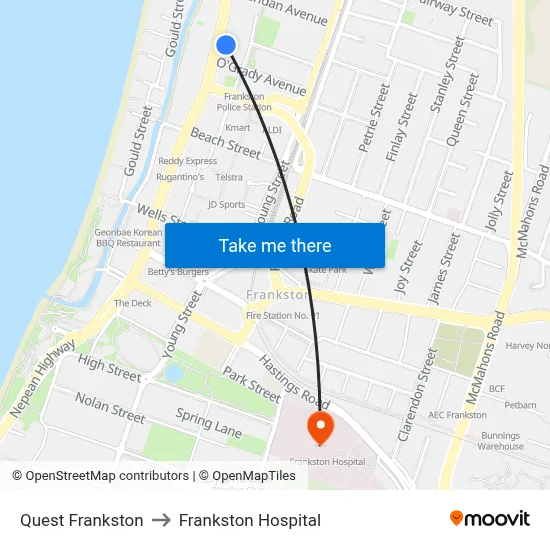Quest Frankston to Frankston Hospital map