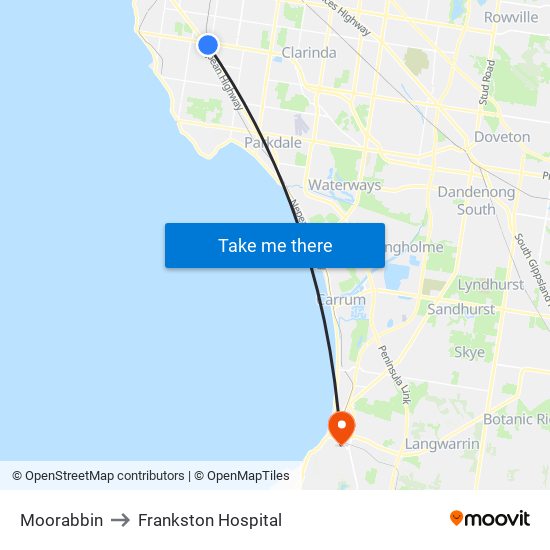 Moorabbin to Frankston Hospital map
