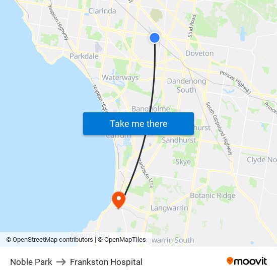 Noble Park to Frankston Hospital map