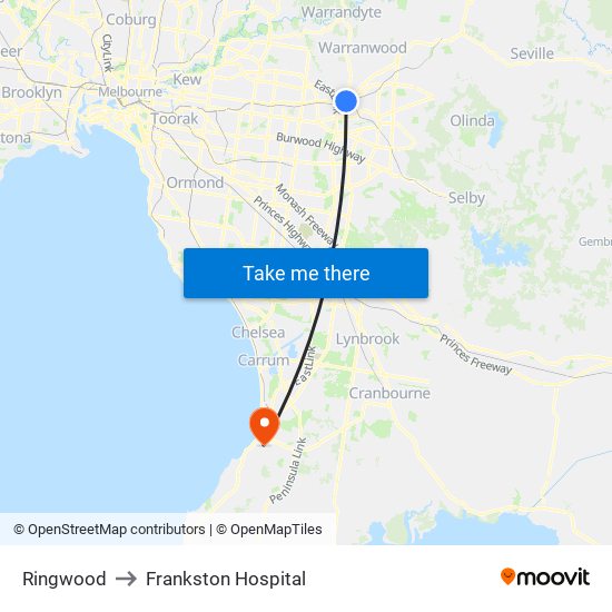 Ringwood to Frankston Hospital map