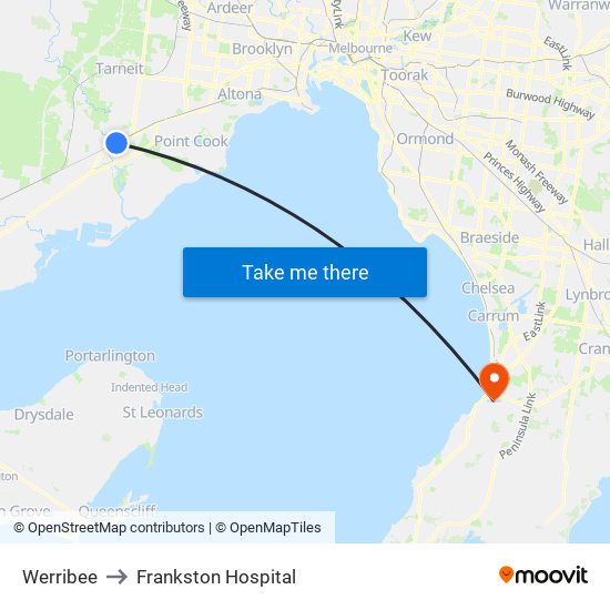 Werribee to Frankston Hospital map