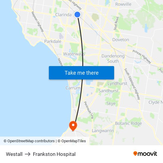 Westall to Frankston Hospital map
