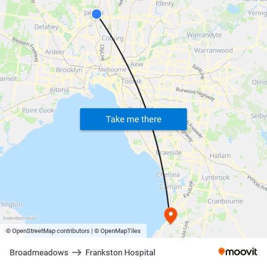 Broadmeadows to Frankston Hospital map