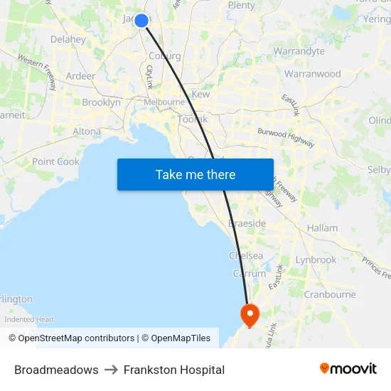 Broadmeadows to Frankston Hospital map