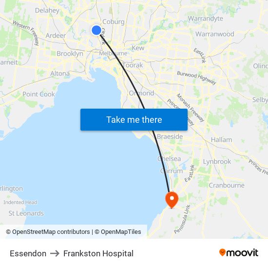 Essendon to Frankston Hospital map