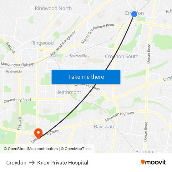 Croydon to Knox Private Hospital map