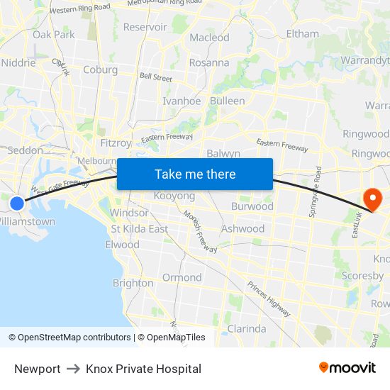 Newport to Knox Private Hospital map