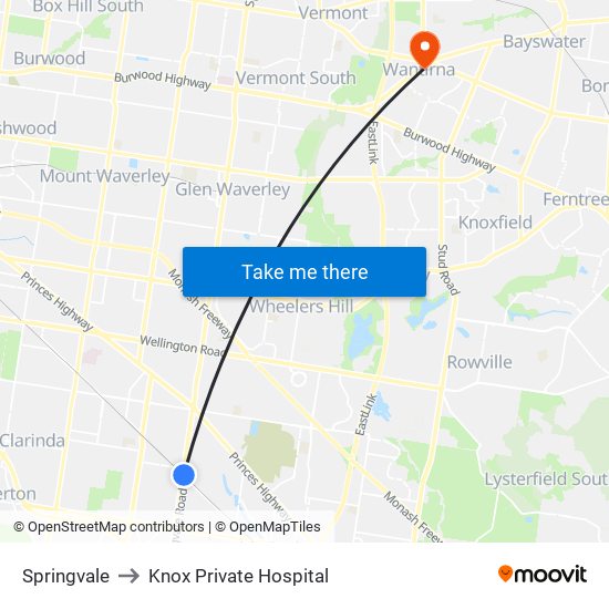 Springvale to Knox Private Hospital map