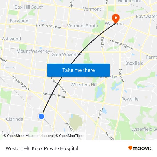 Westall to Knox Private Hospital map