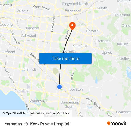 Yarraman to Knox Private Hospital map