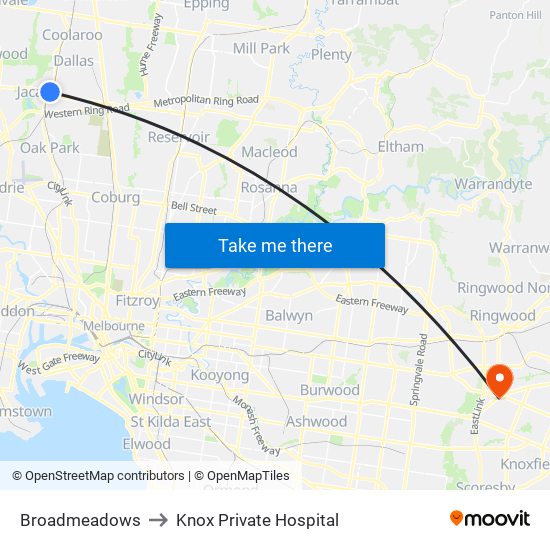 Broadmeadows to Knox Private Hospital map