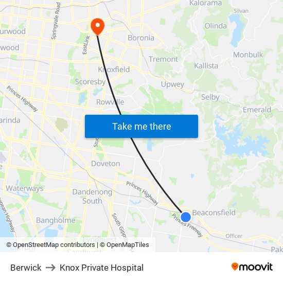 Berwick to Knox Private Hospital map