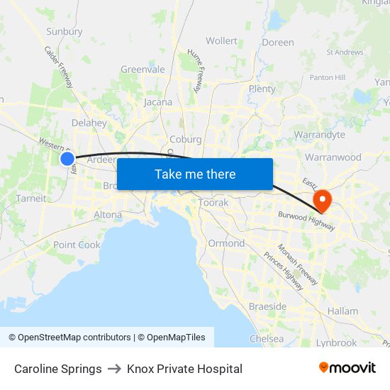 Caroline Springs to Knox Private Hospital map