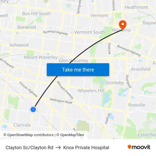 Clayton Sc/Clayton Rd to Knox Private Hospital map