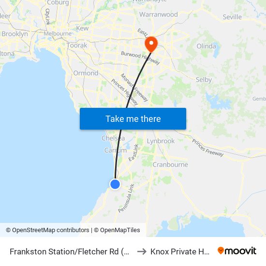 Frankston Station/Fletcher Rd (Frankston) to Knox Private Hospital map