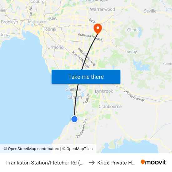 Frankston Railway Station/Fletcher Rd to Knox Private Hospital map