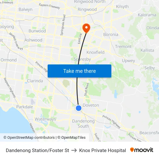 Dandenong Station/Foster St to Knox Private Hospital map