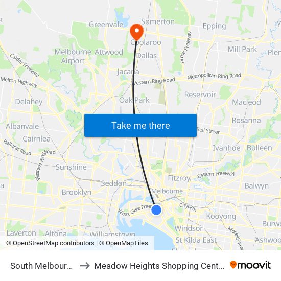 South Melbourne to Meadow Heights Shopping Centre map