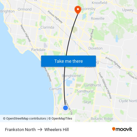 Frankston North to Wheelers Hill map