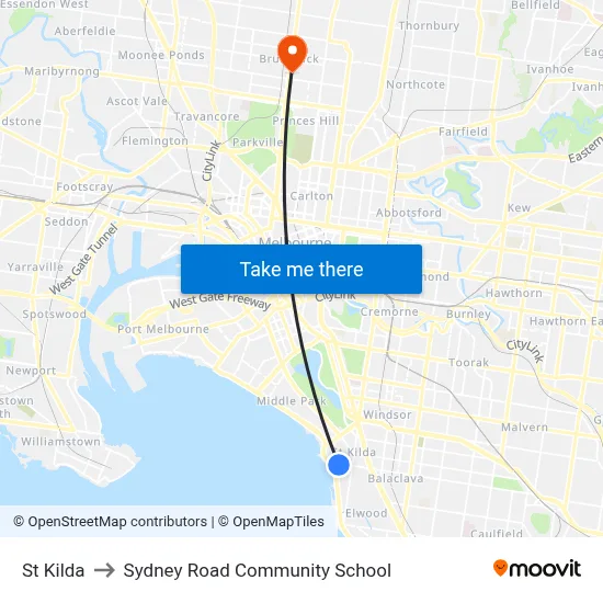 St Kilda to Sydney Road Community School map