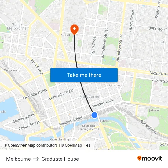 Melbourne to Graduate House map