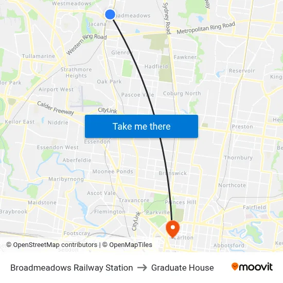 Broadmeadows Railway Station to Graduate House map