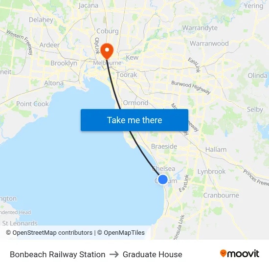 Bonbeach Railway Station to Graduate House map