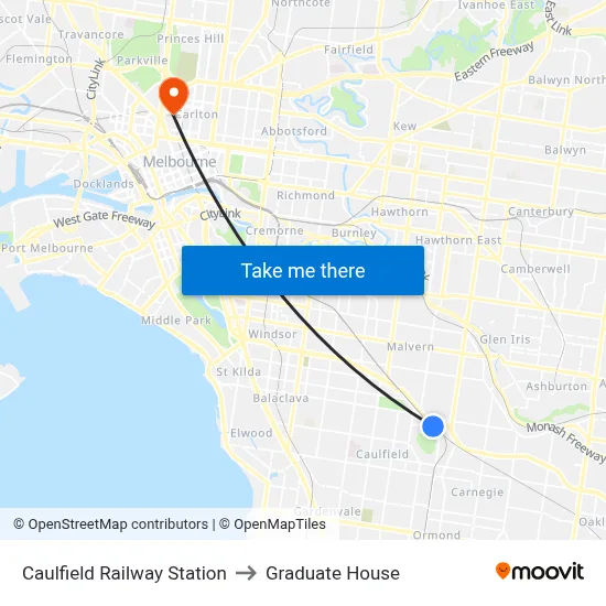 Caulfield Railway Station to Graduate House map