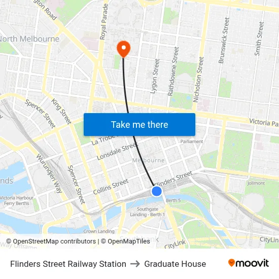 Flinders Street Railway Station to Graduate House map