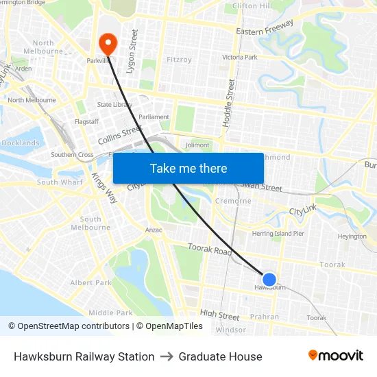 Hawksburn Railway Station to Graduate House map
