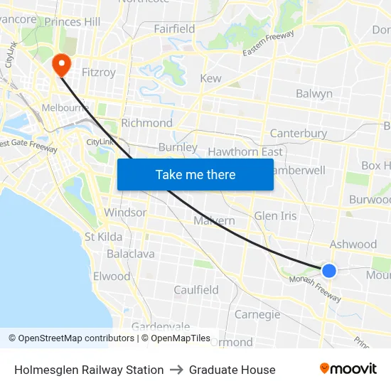 Holmesglen Railway Station to Graduate House map