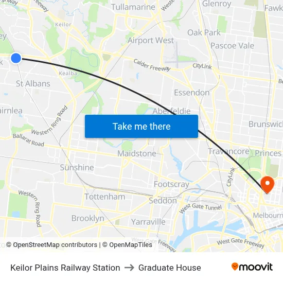 Keilor Plains Railway Station to Graduate House map